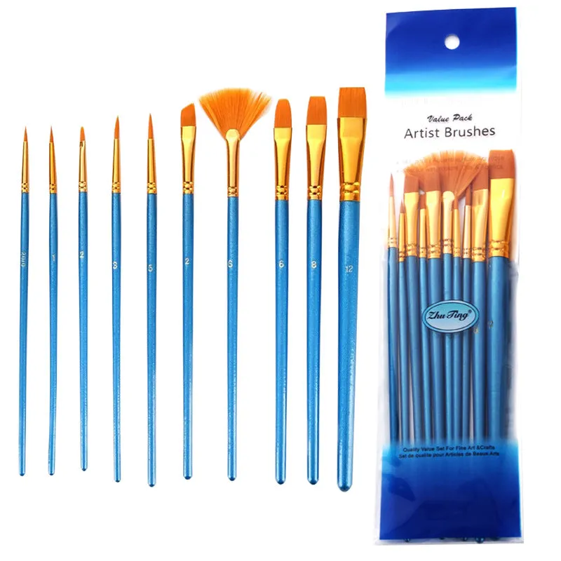 10 PCs Blue Rod Nylon Wool Multifunctional Watercolor Pen Set