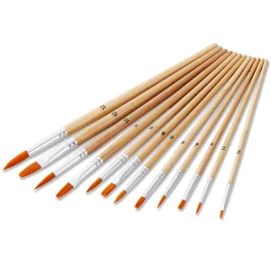 12 Nylon Wool Watercolor Brush 6 Pointed 6 Flat Wood Color Rod Art