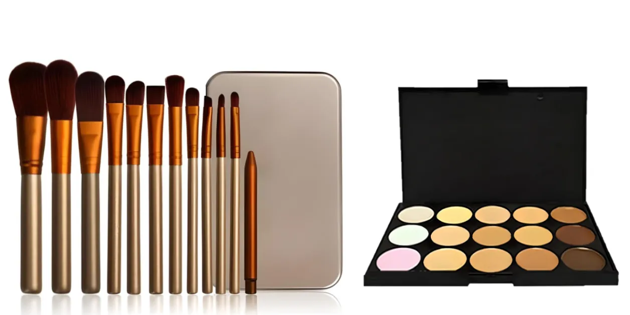 12pc Bronze Makeup Brush Set &amp; Optional 15 Colour Contour Palette – Free UK Postage