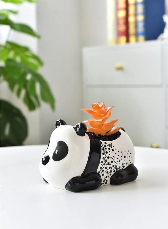 3 Pcs Lovely Panda Succulent Ceramic Indoor Flower Pots Cute Animal Mini Green Plant Basin Plant Pot Home Interior Design Fairy Gardening (Plants NOT Included)