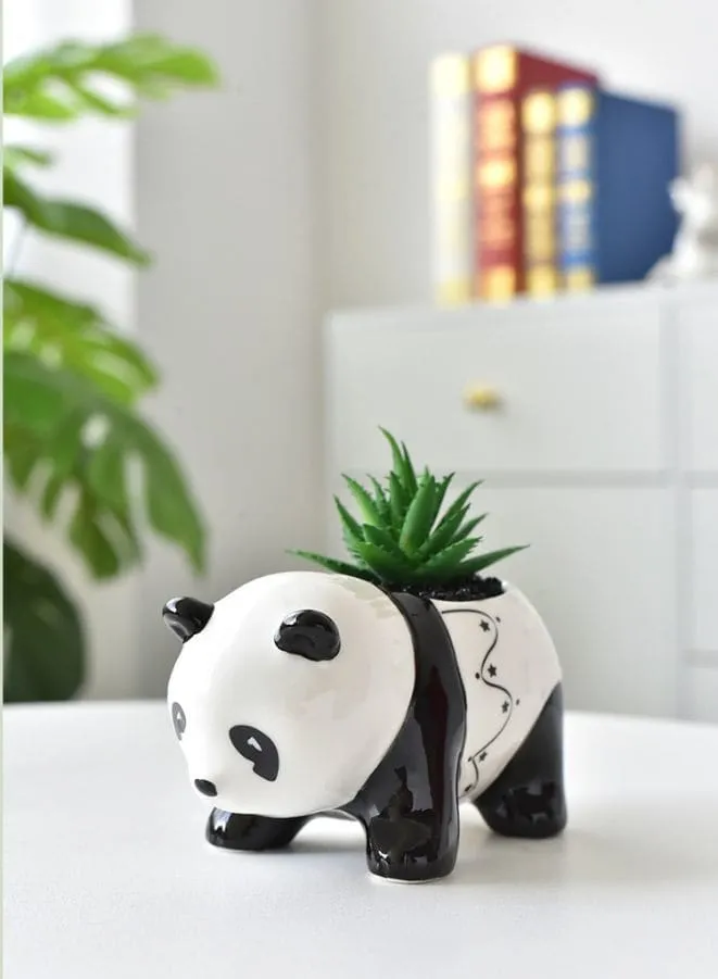 3 Pcs Lovely Panda Succulent Ceramic Indoor Flower Pots Cute Animal Mini Green Plant Basin Plant Pot Home Interior Design Fairy Gardening (Plants NOT Included)