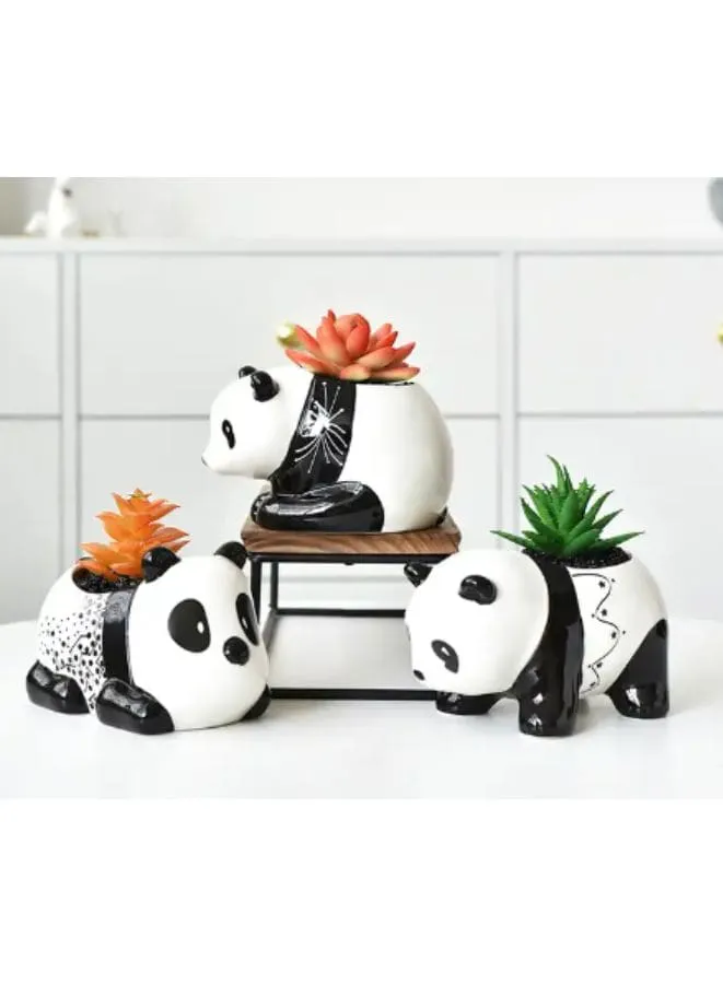 3 Pcs Lovely Panda Succulent Ceramic Indoor Flower Pots Cute Animal Mini Green Plant Basin Plant Pot Home Interior Design Fairy Gardening (Plants NOT Included)