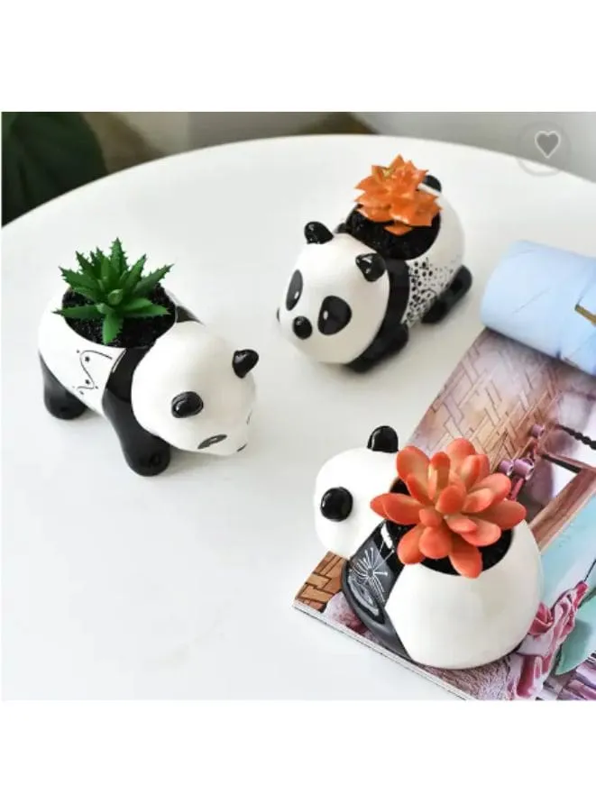 3 Pcs Lovely Panda Succulent Ceramic Indoor Flower Pots Cute Animal Mini Green Plant Basin Plant Pot Home Interior Design Fairy Gardening (Plants NOT Included)