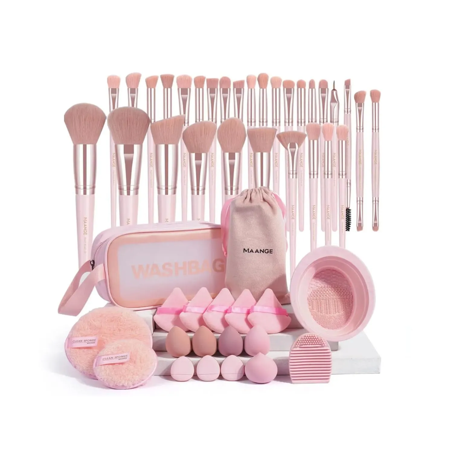 49-Piece Makeup Essentials Set: Brushes, Sponges & Organizer for All Skill Levels