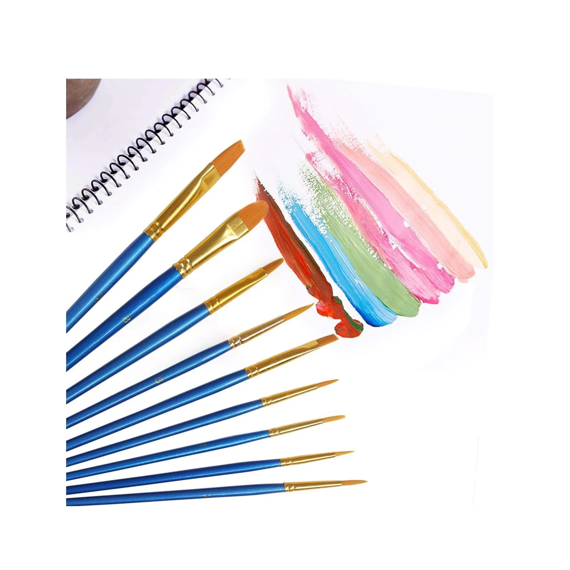 Acrylic Paint Brush Set | 5 Packs / 50 pcs | Nylon Hair Brushes for All Purpose Oil Watercolor Painting