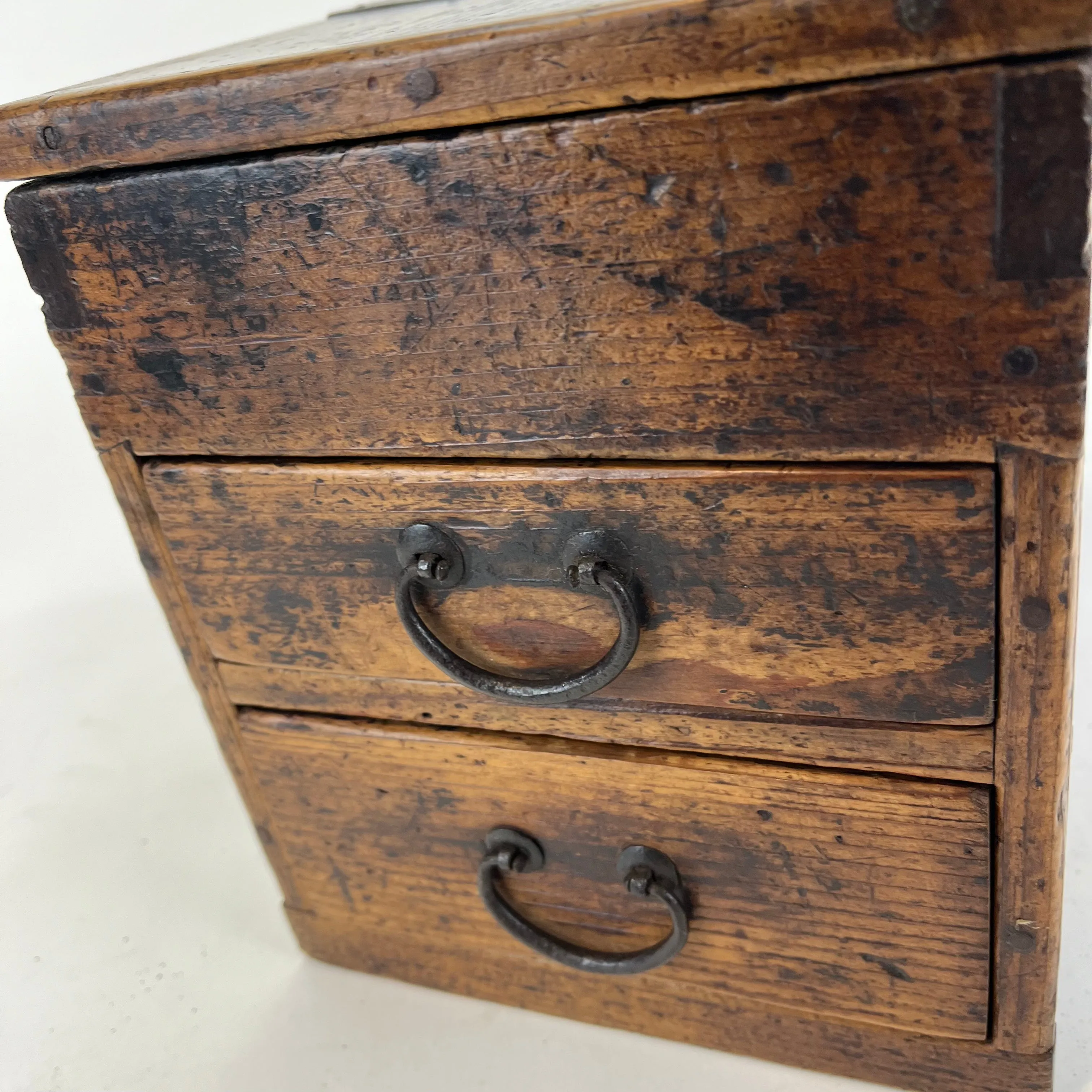 Antique Japanese Meiji Era c1880's Sugi Wood Suzuribako Calligraphy Tansu Chest 10"