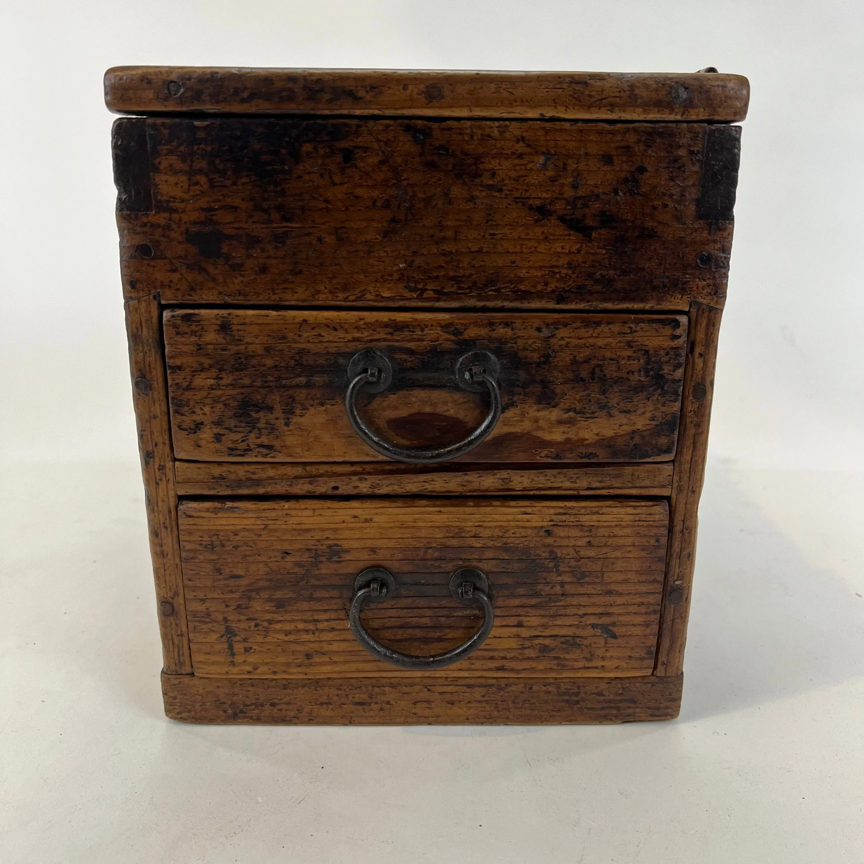 Antique Japanese Meiji Era c1880's Sugi Wood Suzuribako Calligraphy Tansu Chest 10"