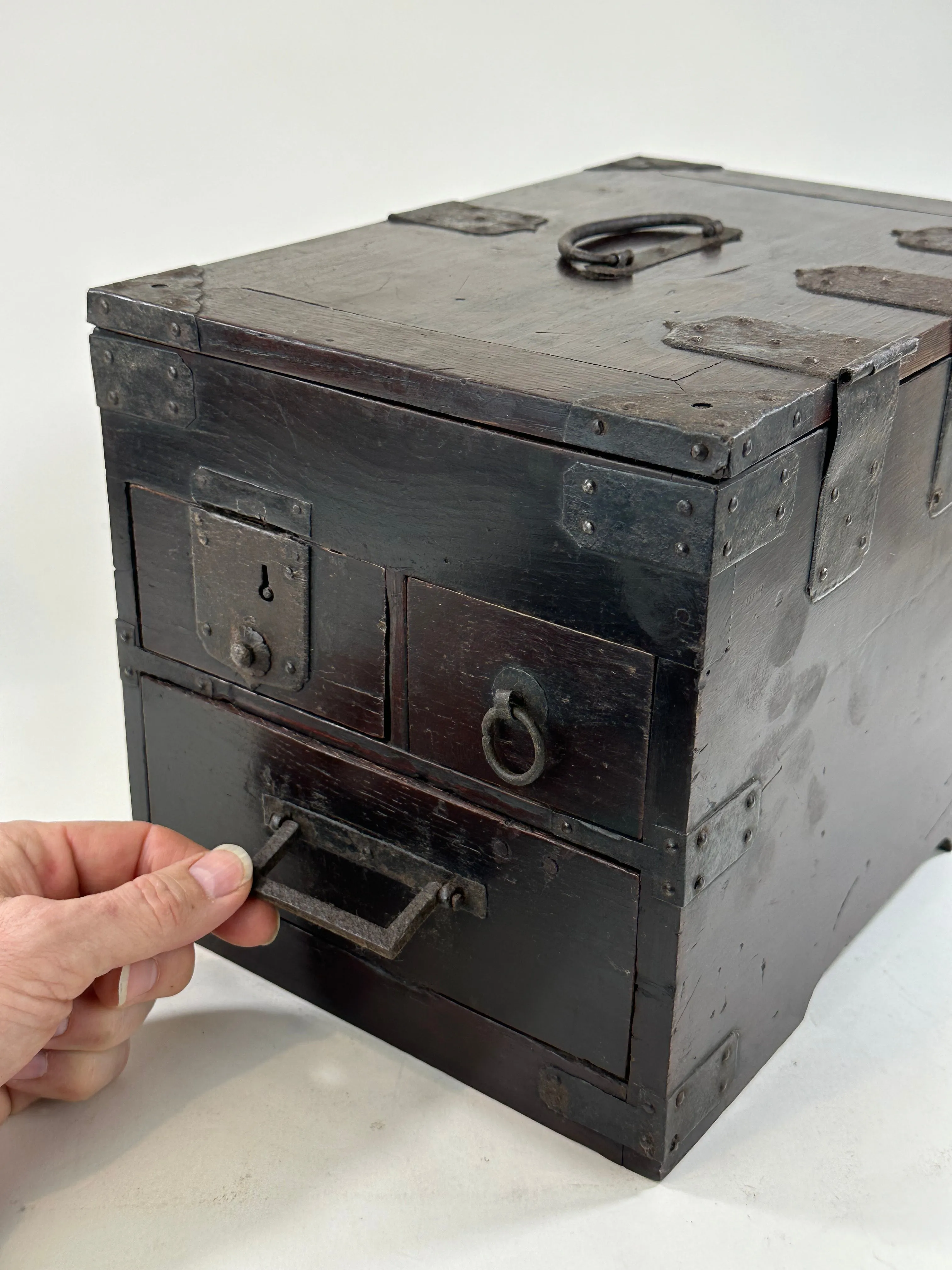 Antique Japanese Meiji Era c1890's Suzuribako Calligraphy Tansu Keyaki Wood 12”