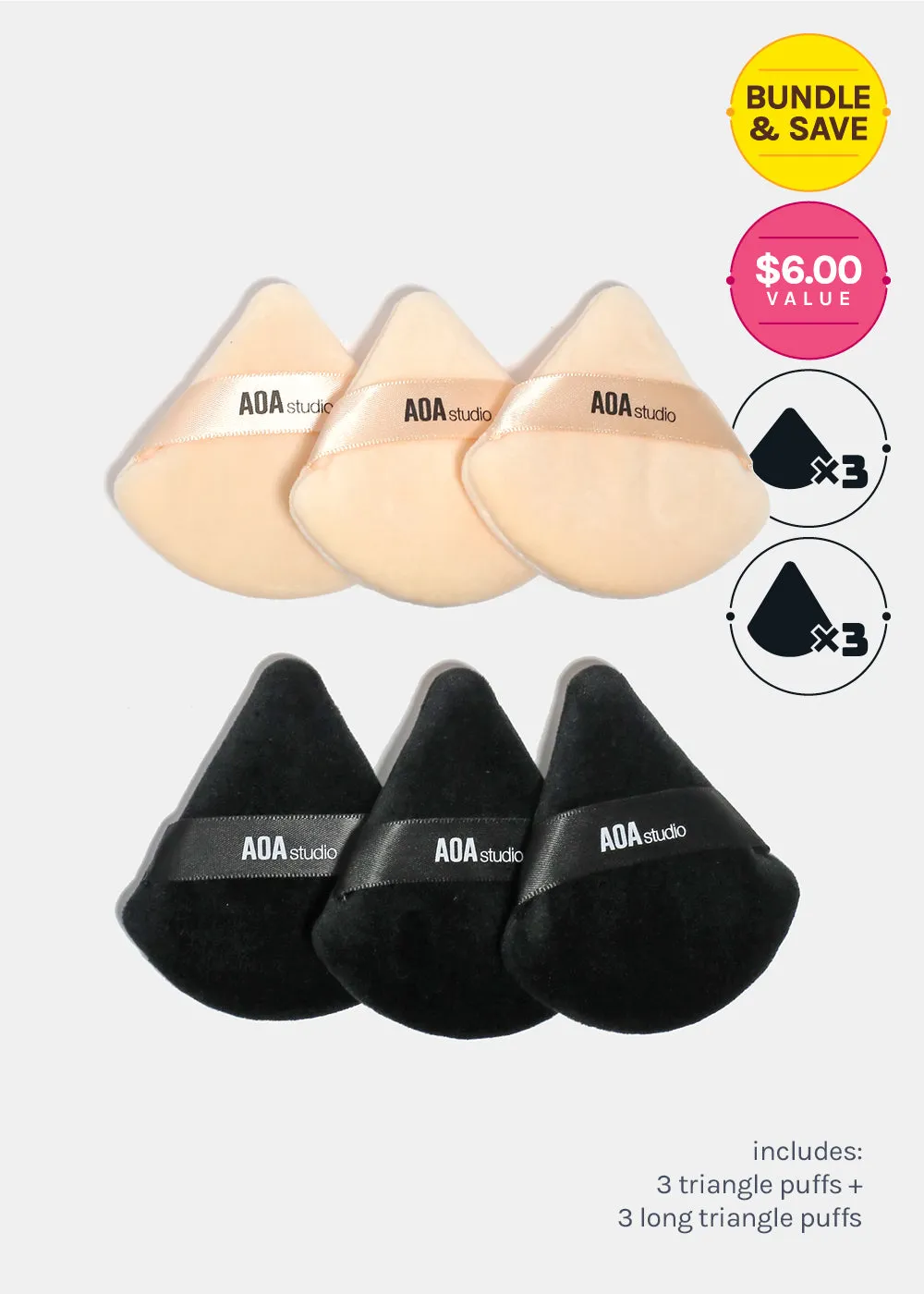 AOA Velvet Puffs - 6 Pc Triangle   Long Triangle Set