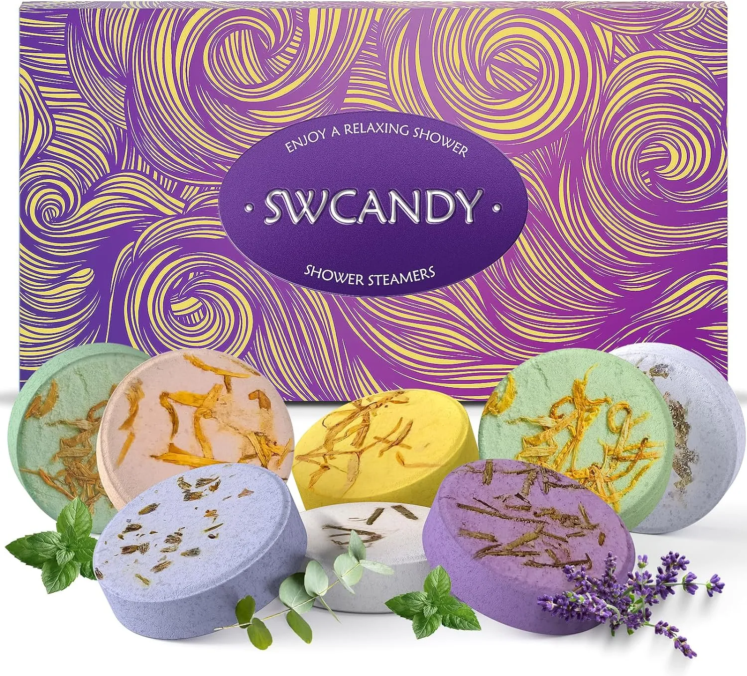 Aromatherapy Shower Steamers Stocking Stuffers for Women Christmas Gifts - Swcandy 8 Pcs Bath Bombs Birthday Gifts for Women, Shower Bombs with Essential Oils, Self Care Relaxation Home SPA Lavender