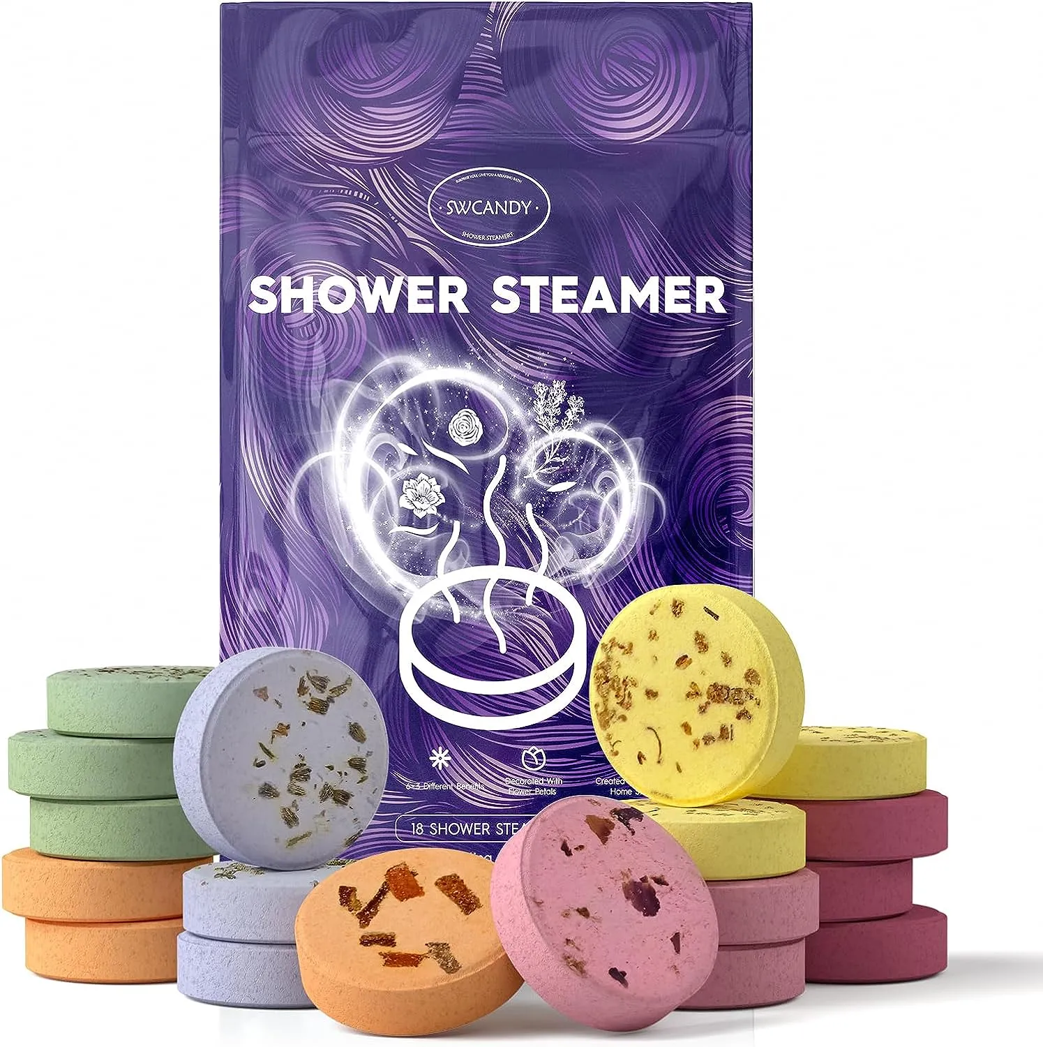 Aromatherapy Shower Steamers Stocking Stuffers for Women Christmas Gifts - Swcandy 8 Pcs Bath Bombs Birthday Gifts for Women, Shower Bombs with Essential Oils, Self Care Relaxation Home SPA Lavender