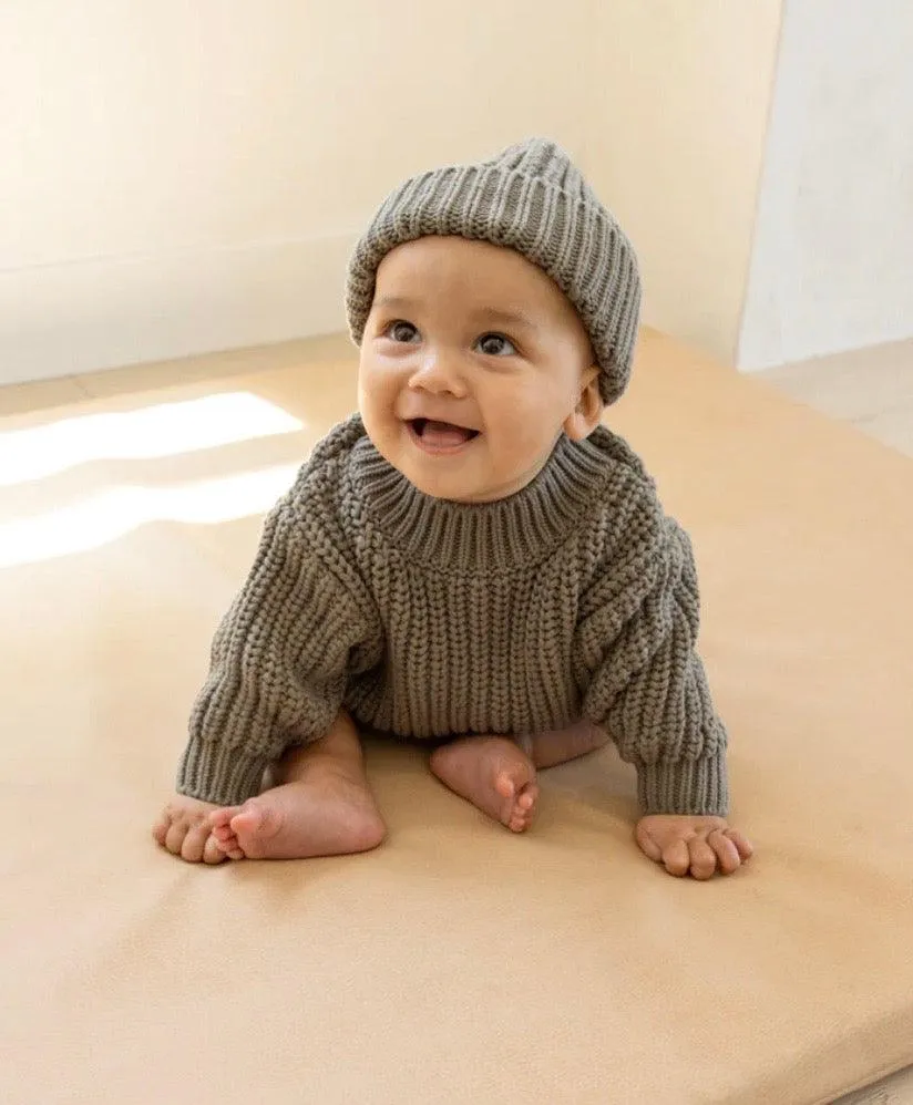 Baby Sweater | Chunky Knit Sweater in Basil | Quincy Mae