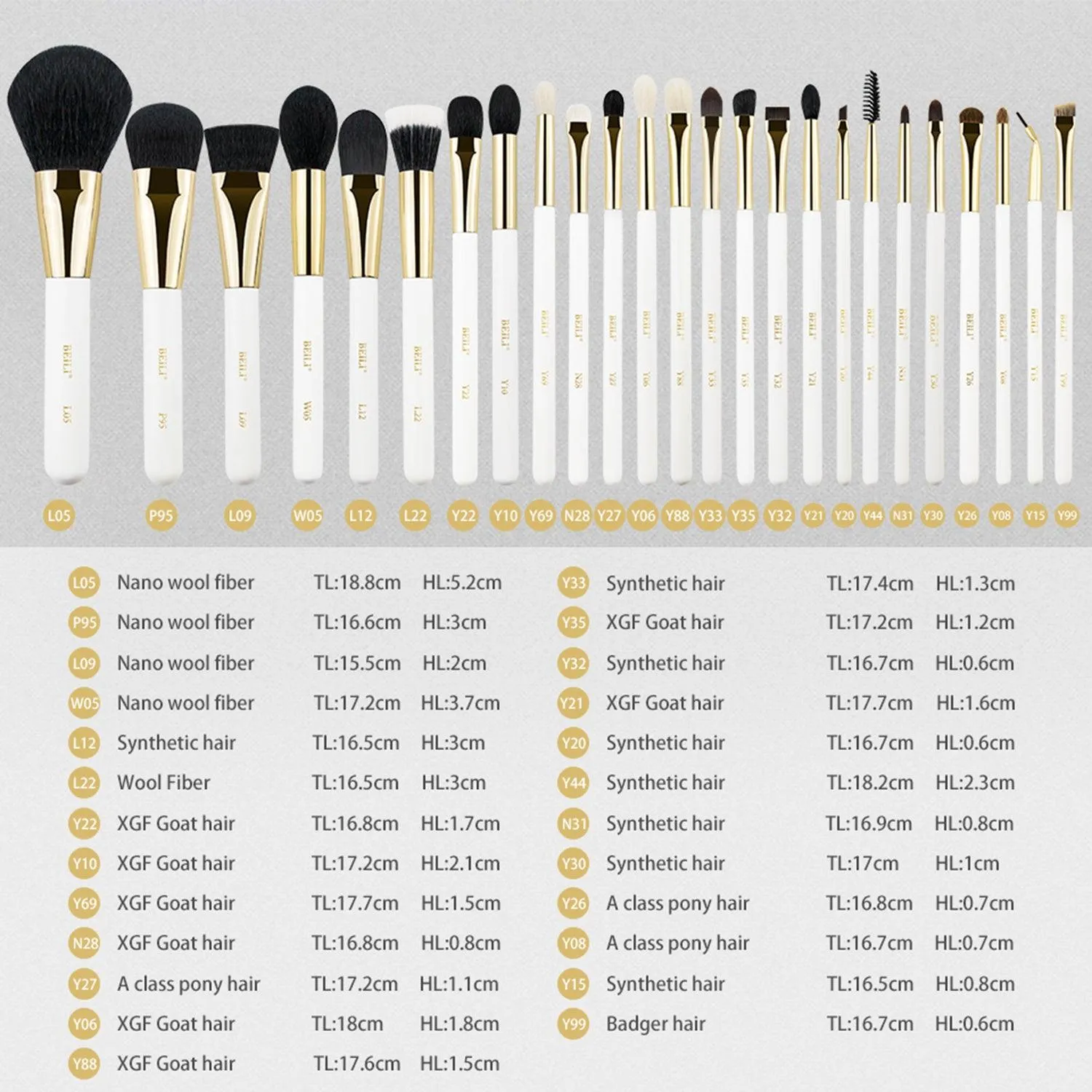 BEILI 25Pcs Individual Professional Makeup Brush Set WB-S25