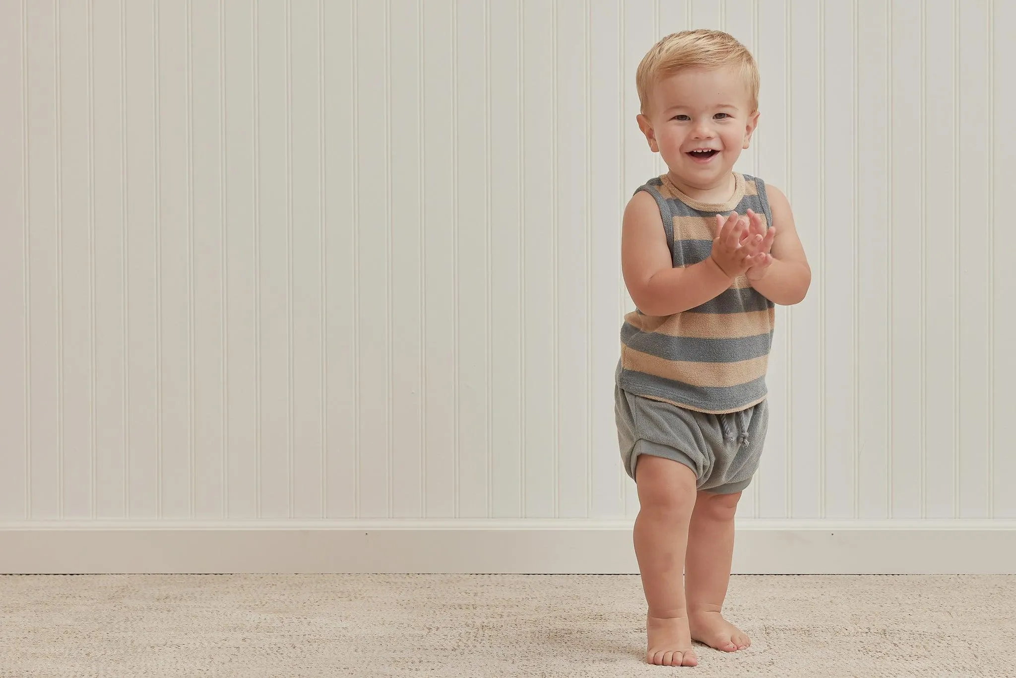 Boys 2 Piece Set | Terry Tank Set-  Ocean and Latte Stripe | Quincy Mae