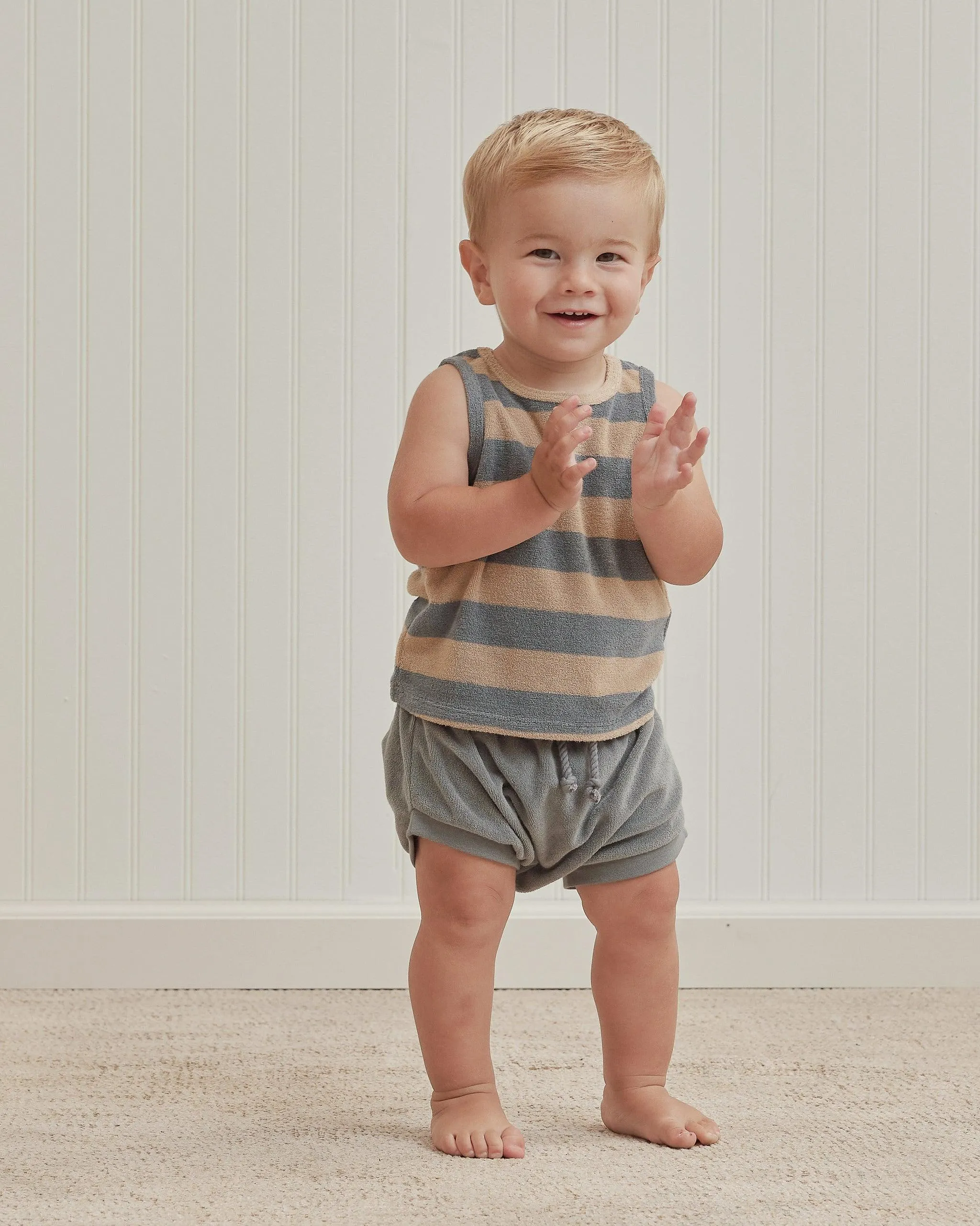 Boys 2 Piece Set | Terry Tank Set-  Ocean and Latte Stripe | Quincy Mae