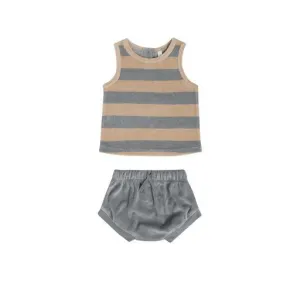 Boys 2 Piece Set | Terry Tank Set-  Ocean and Latte Stripe | Quincy Mae