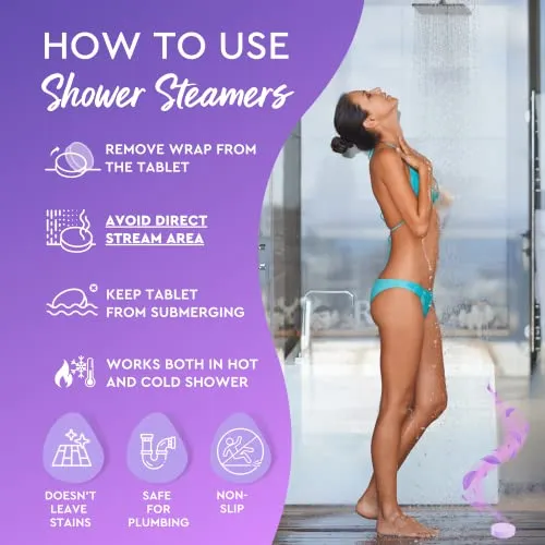 Cleverfy Shower Steamers Aromatherapy - Variety Pack of 6 Shower Bombs with Essential Oils. Self Care Christmas Gifts for Women and Stocking Stuffers for Adults and Teens. Purple Set