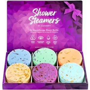 Cleverfy Shower Steamers Aromatherapy - Variety Pack of 6 Shower Bombs with Essential Oils. Self Care Christmas Gifts for Women and Stocking Stuffers for Adults and Teens. Purple Set