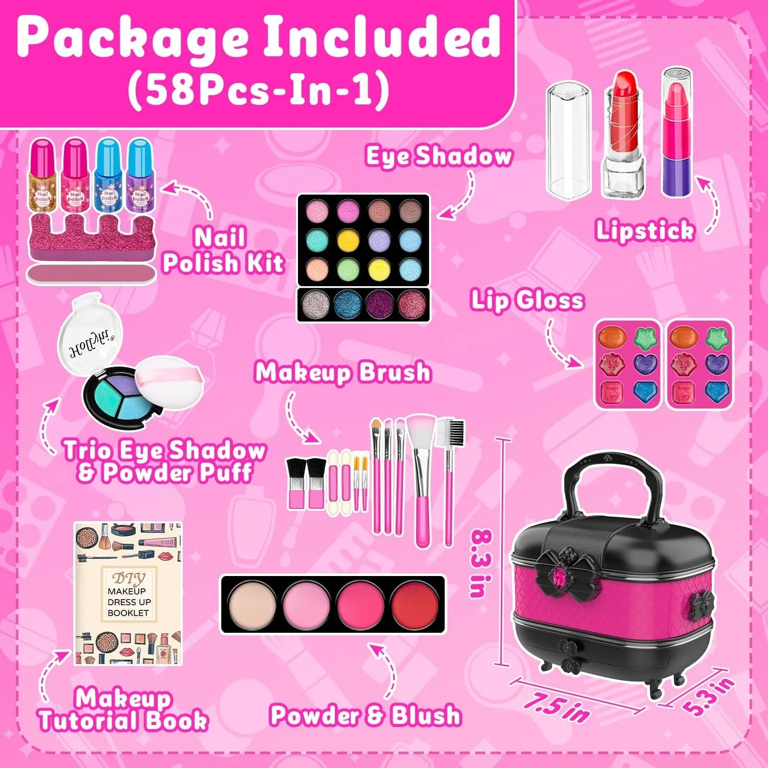 Deluxe 58-Piece Princess Makeup Set for Girls - Washable Cosmetics & Mirror, Ideal Gift Ages 3-12