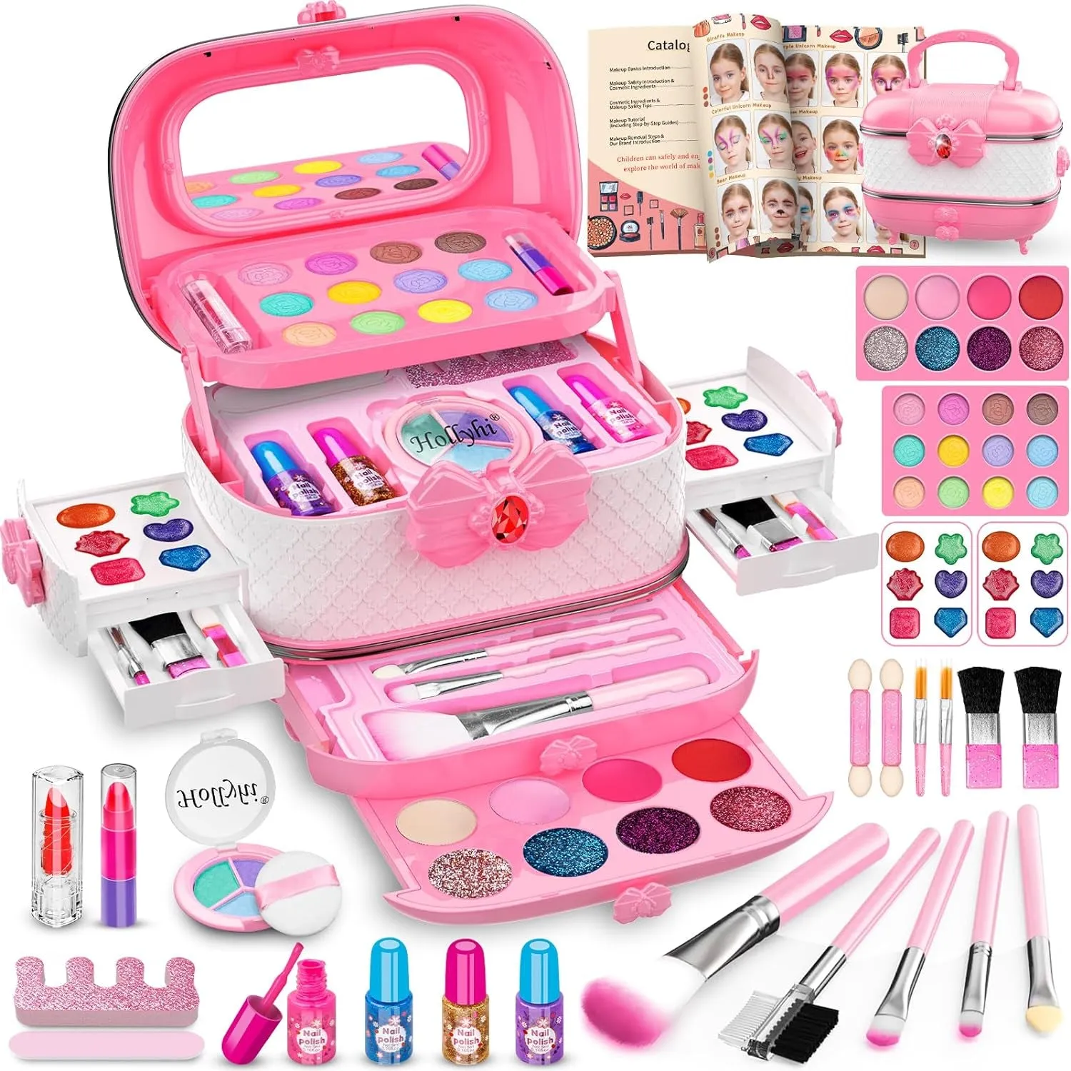 Deluxe 58-Piece Princess Makeup Set for Girls - Washable Cosmetics & Mirror, Ideal Gift Ages 3-12