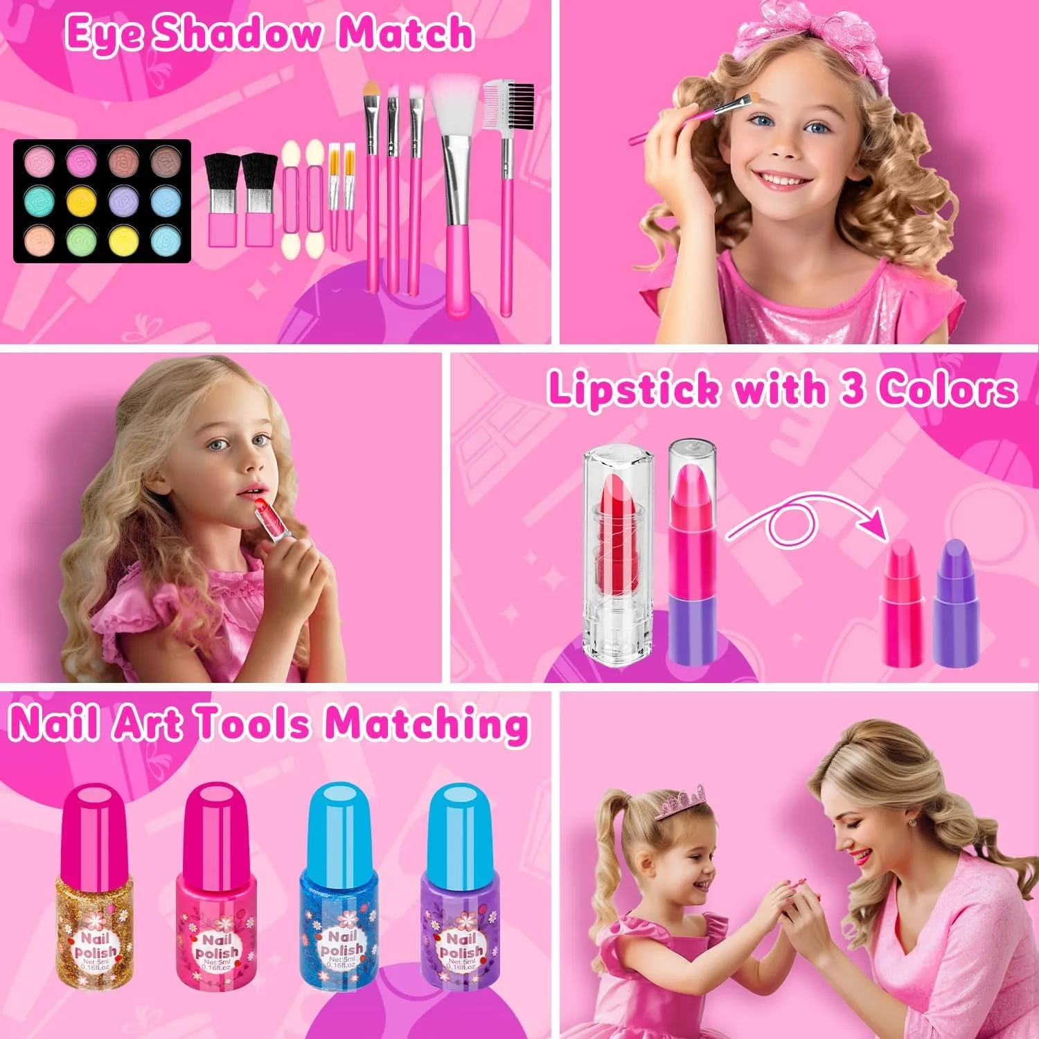 Deluxe 58-Piece Princess Makeup Set for Girls - Washable Cosmetics & Mirror, Ideal Gift Ages 3-12