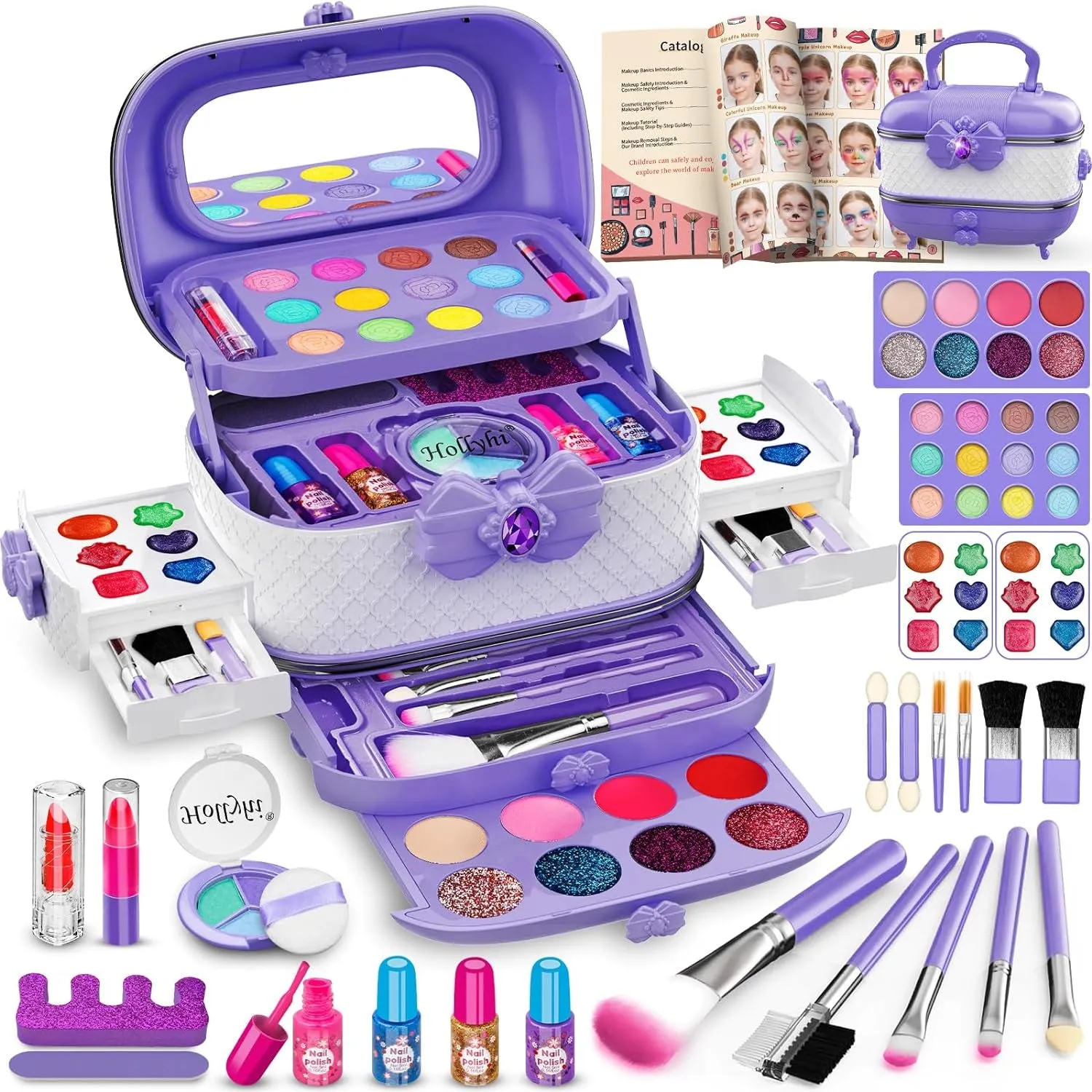 Deluxe 58-Piece Princess Makeup Set for Girls - Washable Cosmetics & Mirror, Ideal Gift Ages 3-12