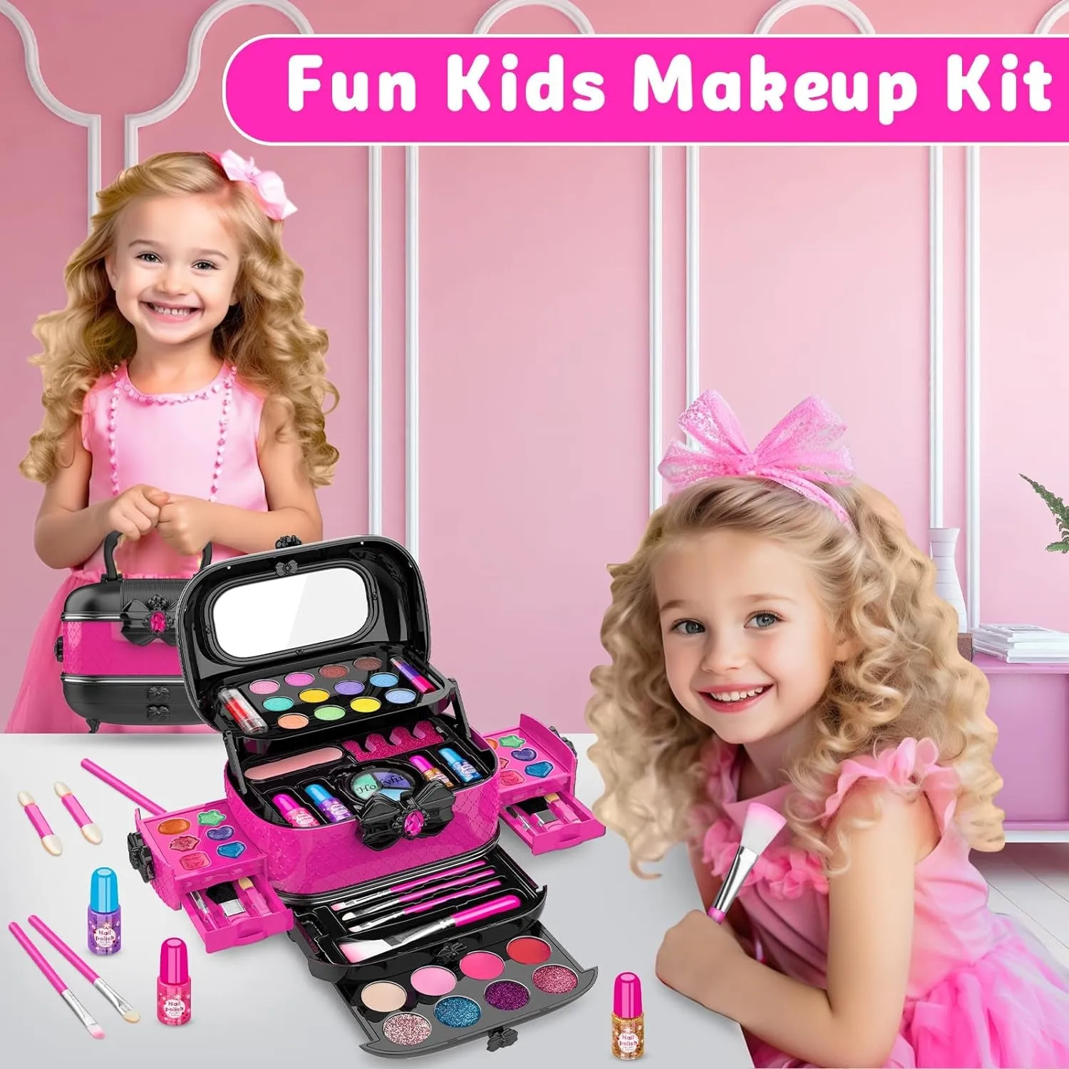 Deluxe 58-Piece Princess Makeup Set for Girls - Washable Cosmetics & Mirror, Ideal Gift Ages 3-12