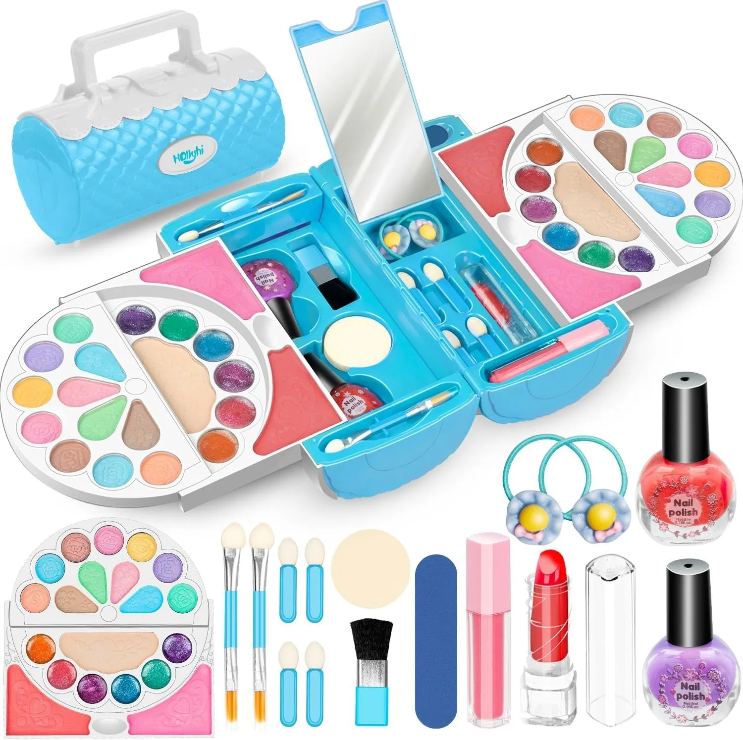 Deluxe 58-Piece Princess Makeup Set for Girls - Washable Cosmetics & Mirror, Ideal Gift Ages 3-12