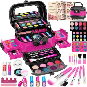 Deluxe 58-Piece Princess Makeup Set for Girls - Washable Cosmetics & Mirror, Ideal Gift Ages 3-12