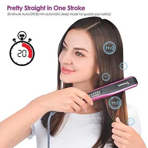 Fast Heating Hair Straightener Brush - Anti Scald Ceramic Straightener Brush,Anti Scald Ceramic Straightener Brush with 6 Temp Settings 20 Minute Auto-Off Straightening Comb for Home,Travel and Salon