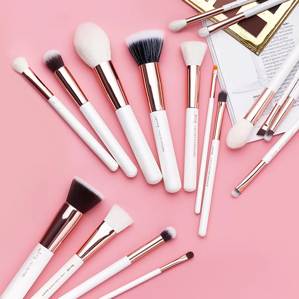 Jessup brushes Pearl White/Rose Gold Makeup brushes set Professional Beauty Make up brush Natural hair Foundation Powder Blushes