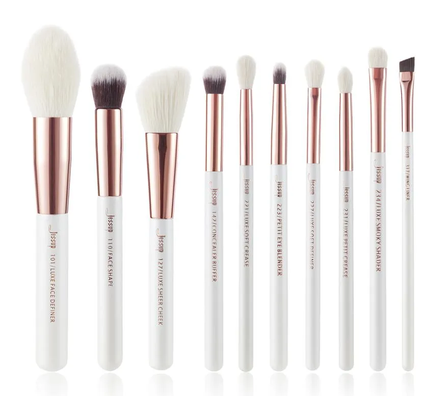 Jessup brushes Pearl White/Rose Gold Makeup brushes set Professional Beauty Make up brush Natural hair Foundation Powder Blushes