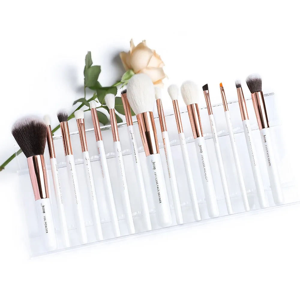 Jessup brushes Pearl White/Rose Gold Makeup brushes set Professional Beauty Make up brush Natural hair Foundation Powder Blushes