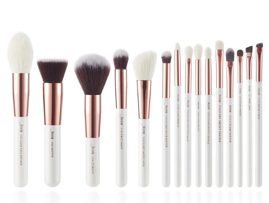 Jessup brushes Pearl White/Rose Gold Makeup brushes set Professional Beauty Make up brush Natural hair Foundation Powder Blushes