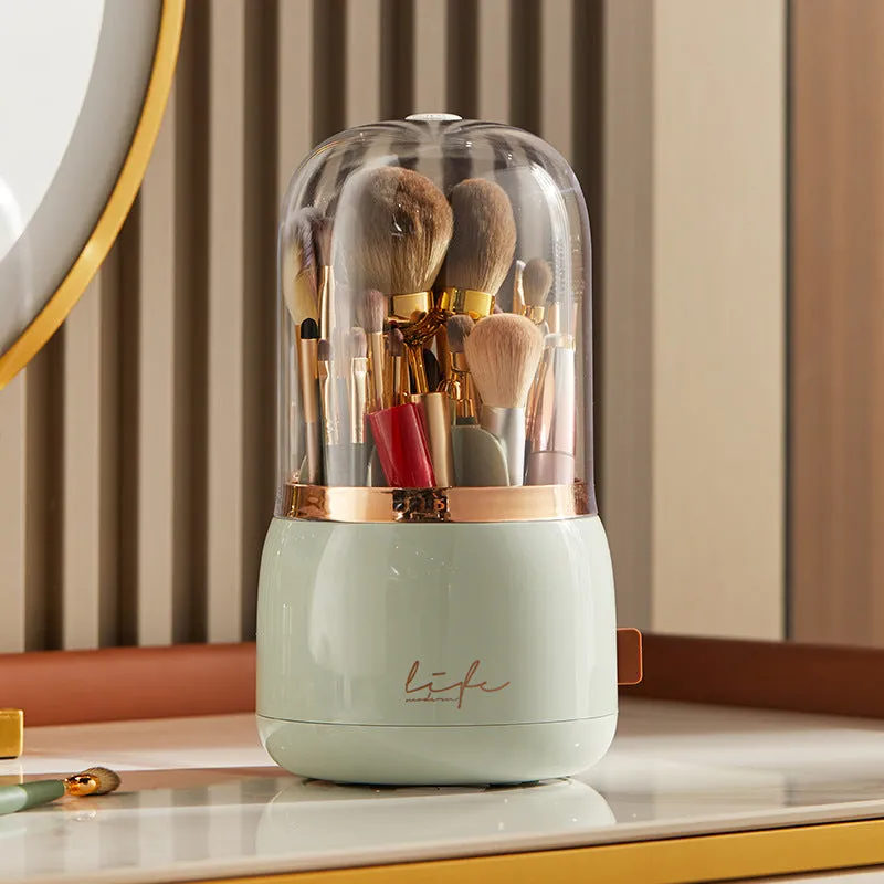 Luxury Makeup Brush Storage Bucket Dustproof Hose Cover Partition Can Rotate The Pen Holder Transparent Box Desktop