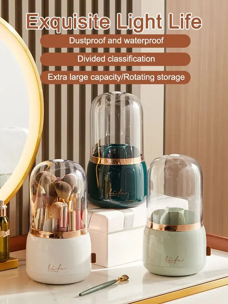 Luxury Makeup Brush Storage Bucket Dustproof Hose Cover Partition Can Rotate The Pen Holder Transparent Box Desktop