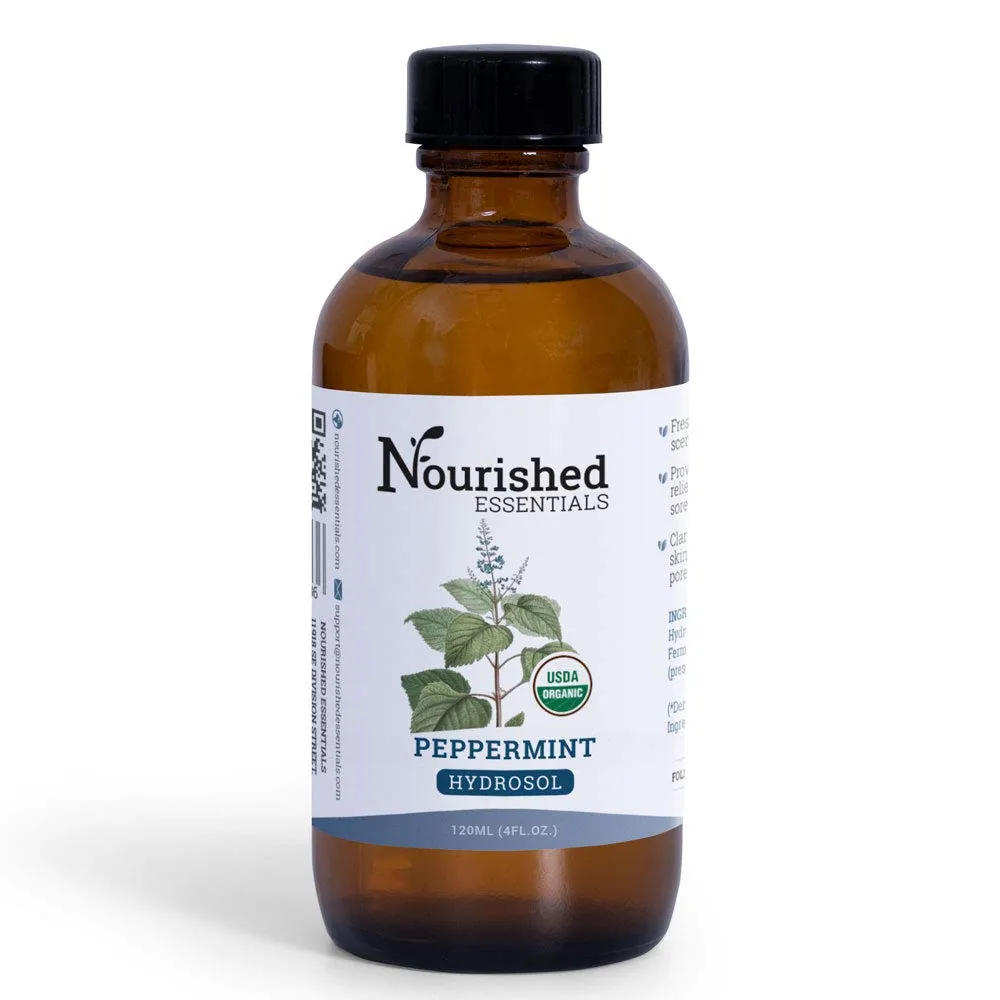 Organic Peppermint Hydrosol by Nourished Essentials - Refreshing Essential Oil Foot Spray