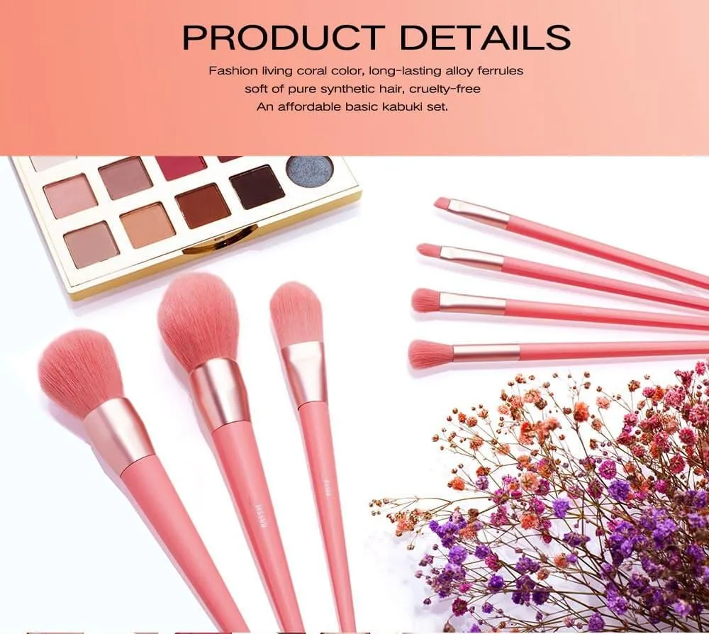 Professional Coral Lip Angle Blender Powder Makeup Brushes 7 Pcs