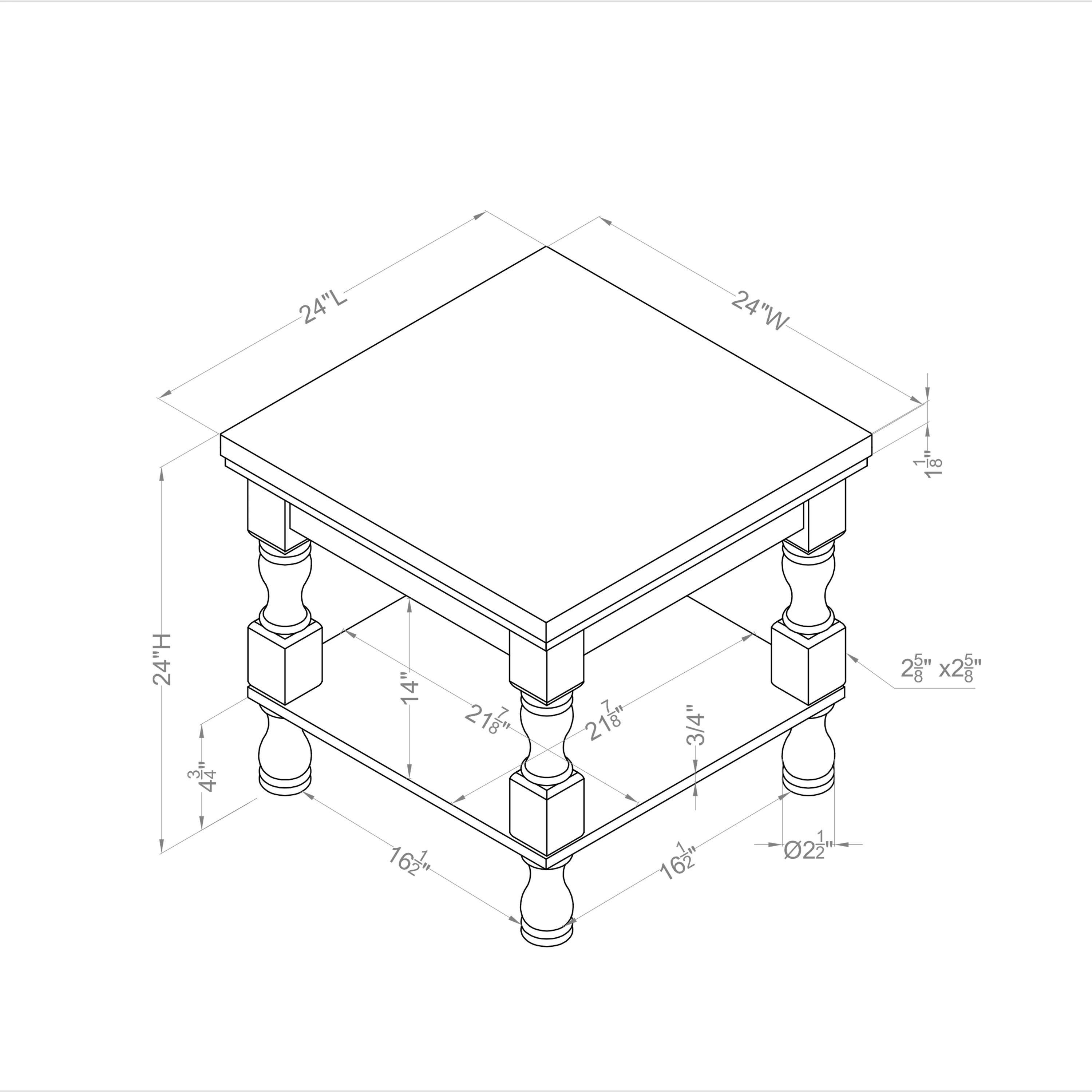 Resthane Farmhouse 24-in Square End Table with Open Shelf