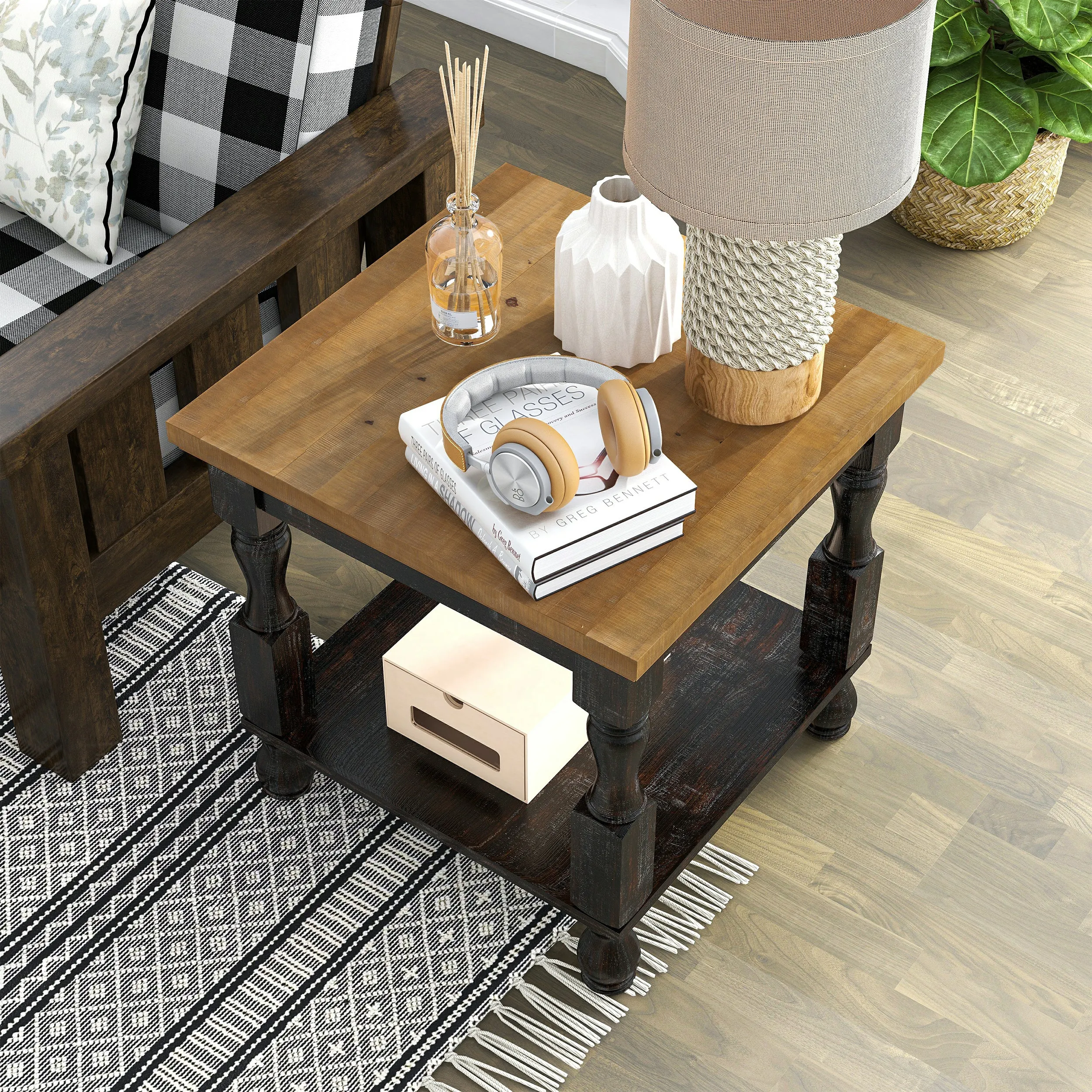 Resthane Farmhouse 24-in Square End Table with Open Shelf