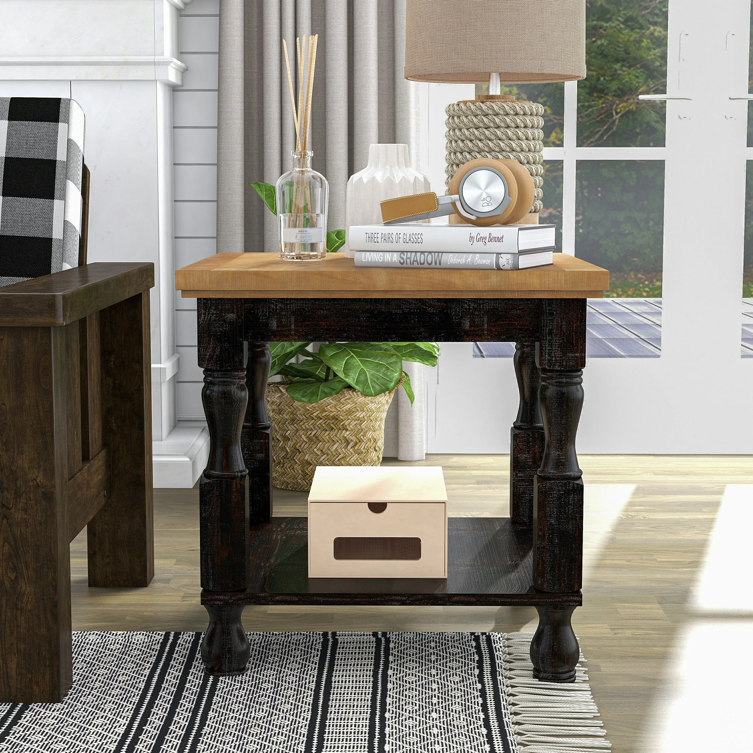 Resthane Farmhouse 24-in Square End Table with Open Shelf