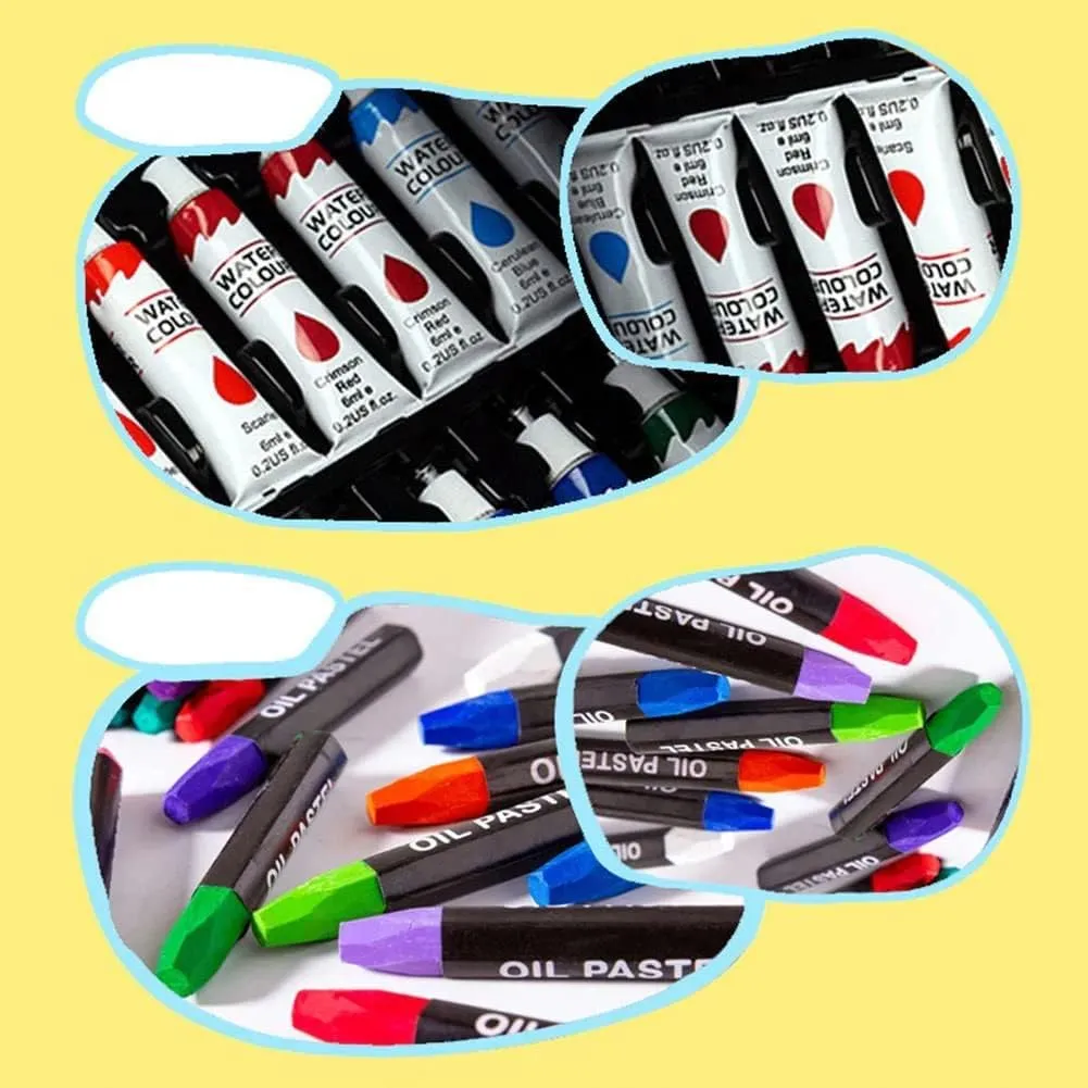 Suitcase Cooler Kit - 145 Drawing Kit Stationary Color Set Crayons Oil Pastels Color Pencil Set Watercolor Cakes Paint Brush Sharpener Eraser