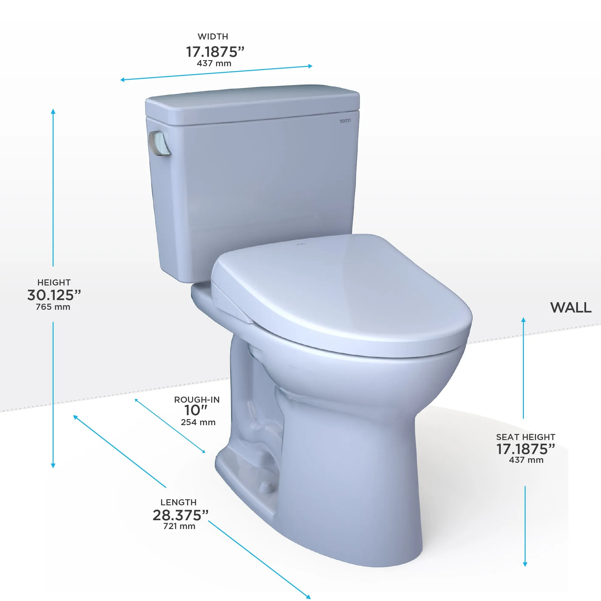 TOTO MW7764726CSFGA.10#01 Drake WASHLET  Two-Piece Toilet and S7 Bidet Seat with Auto Flush, 10" Rough-In, Cotton White