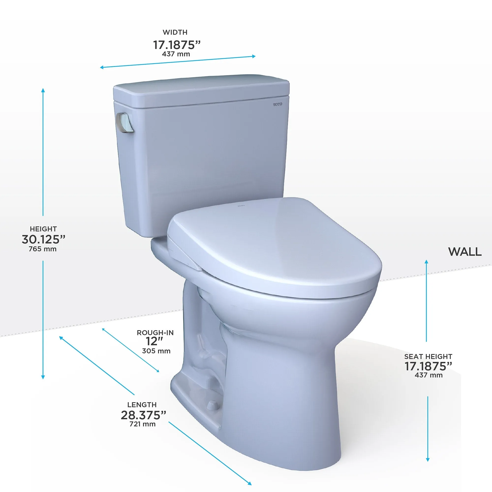 TOTO MW7764736CEFGA#01 Drake WASHLET  Two-Piece Toilet and S7A Bidet Seat with Auto Flush, Cotton White