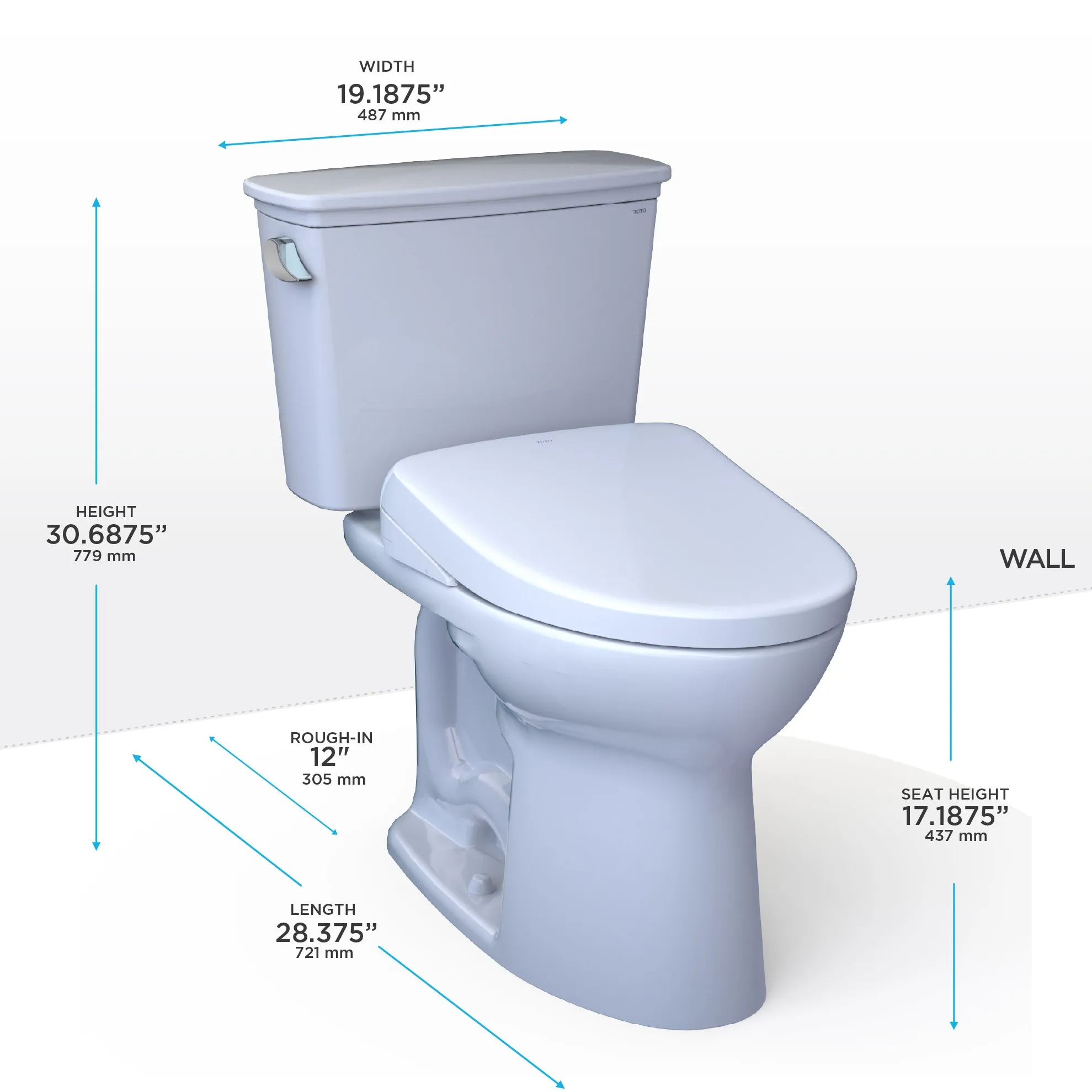 TOTO MW7864726CEFGA#01 Drake Transitional WASHLET  Two-Piece Toilet and S7 Bidet Seat with Auto Flush, Cotton White