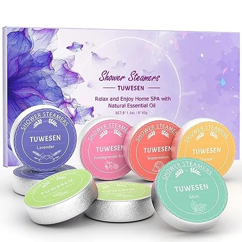 TUWESEN Shower Steamers Aromatherapy, SPA Kit, 8 PCS Shower Steamers for Women, Shower Bombs with Essential Oils-Self Care & Relaxation Birthday Gifts for Women and Men. Purple Romantic Set