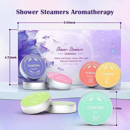 TUWESEN Shower Steamers Aromatherapy, SPA Kit, 8 PCS Shower Steamers for Women, Shower Bombs with Essential Oils-Self Care & Relaxation Birthday Gifts for Women and Men. Purple Romantic Set