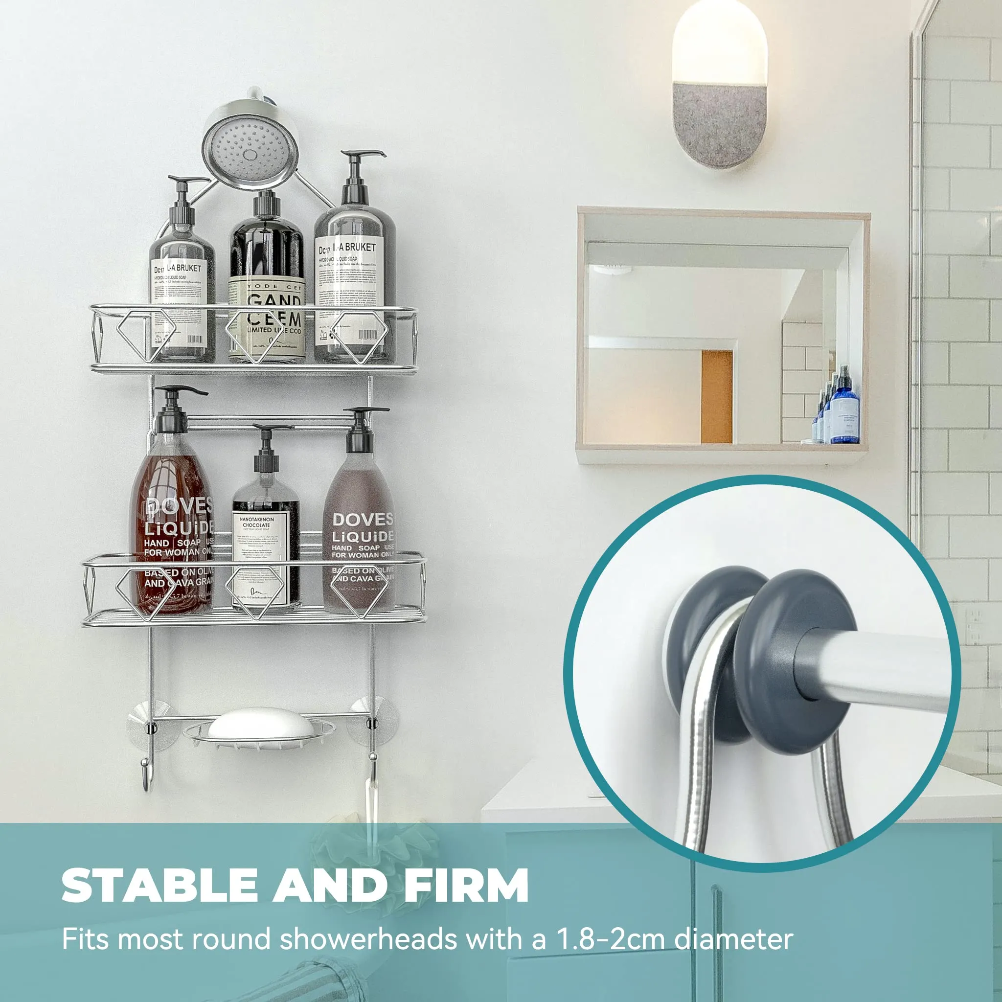 Upgraded! Geekdigg Bathroom Hanging Shower Head Caddy Organizer, Three Tier, Rust Proof