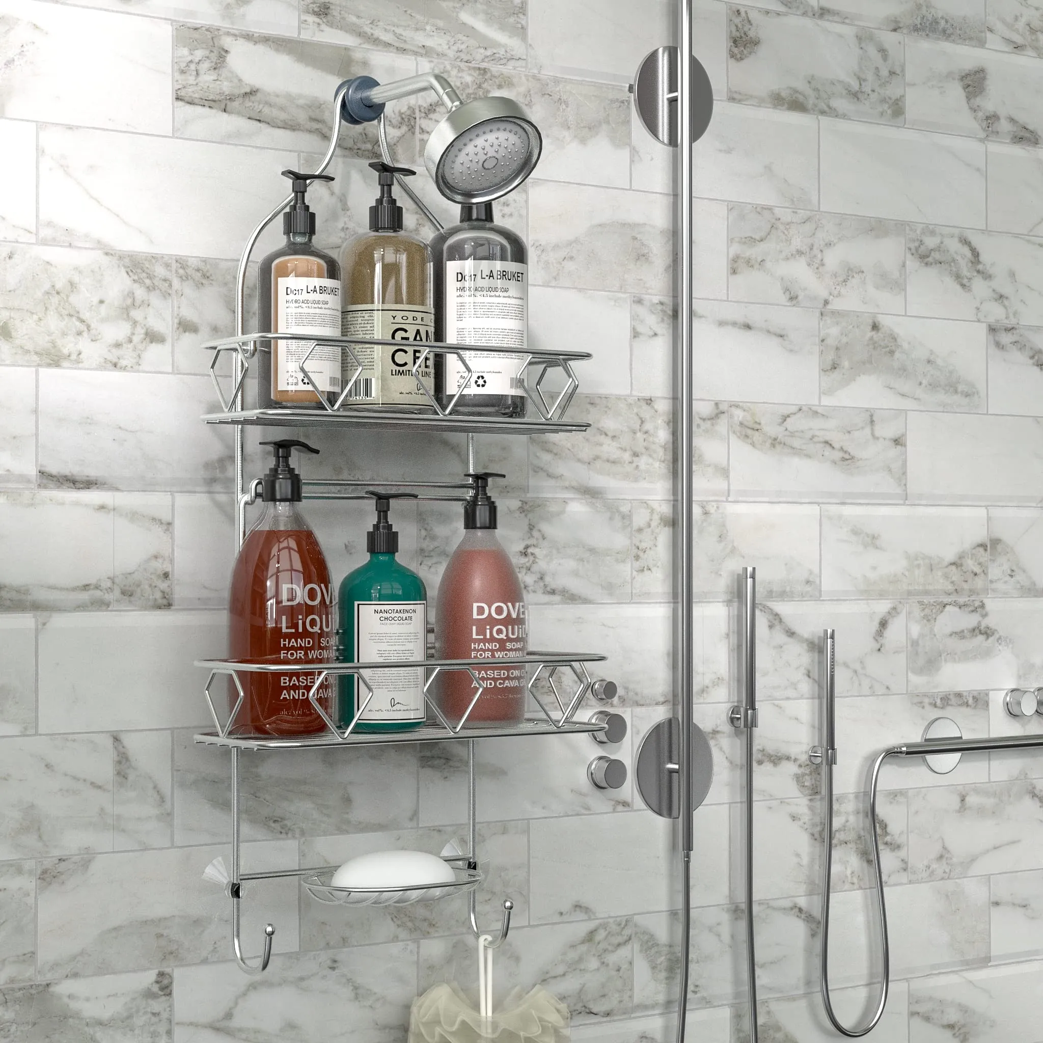 Upgraded! Geekdigg Bathroom Hanging Shower Head Caddy Organizer, Three Tier, Rust Proof