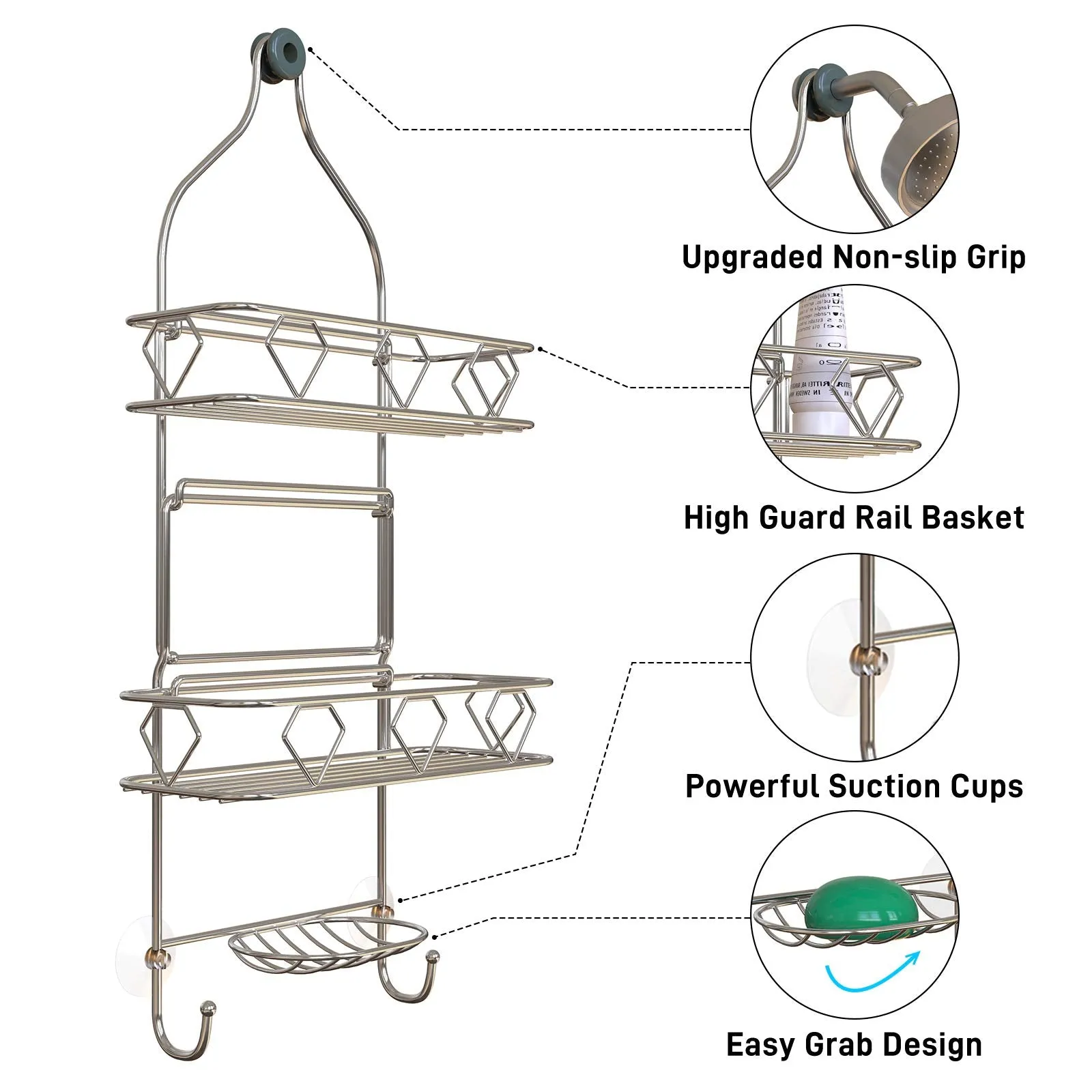 Upgraded! Geekdigg Bathroom Hanging Shower Head Caddy Organizer, Three Tier, Rust Proof